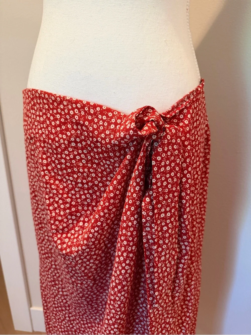 SHEIN Red/Orange Thin Floral Midi Wrap Skirt / Swim Cover
